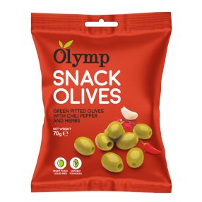   Olymp snack fűszerezett zöld magozott olajbogyó chili paprikával 70 g