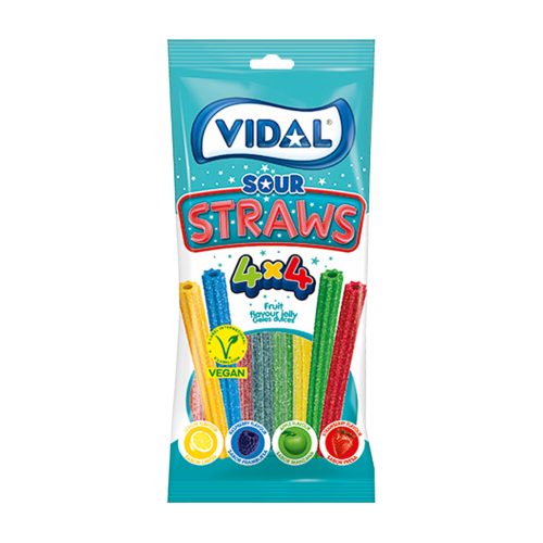 Vidal gumicukor sour straws 4 íz x 4 szín 90 g
