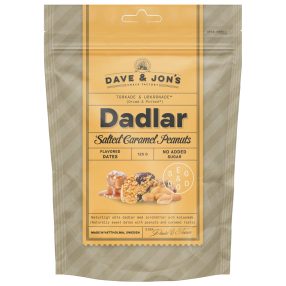   Dave & Jon's dates salted caramel peanut mag nélküli ízesített datolya sós karamell ízben, hozzáadott cukor nélkül 125 g